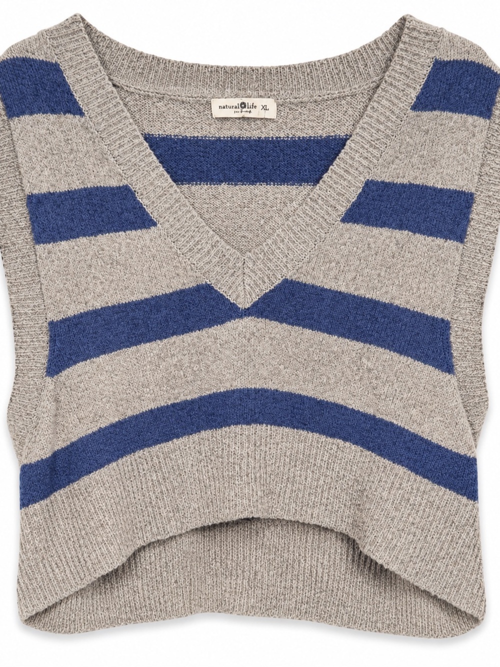 NATURAL LIFE Gray & Blue Striped V-Neck Sweater Vest